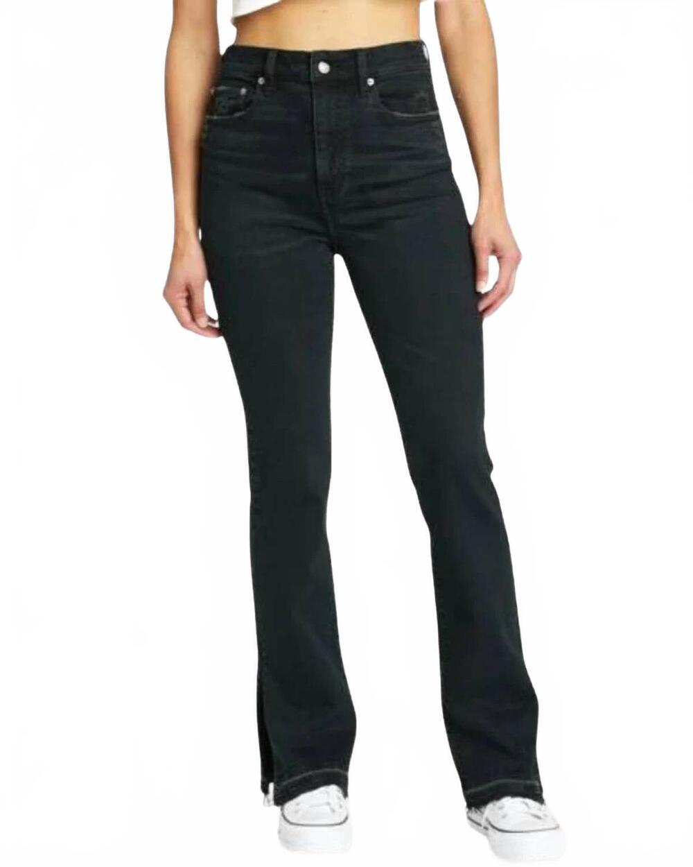 NEW DAZE go-getter hi-rise side slit flare denim jeans in late text